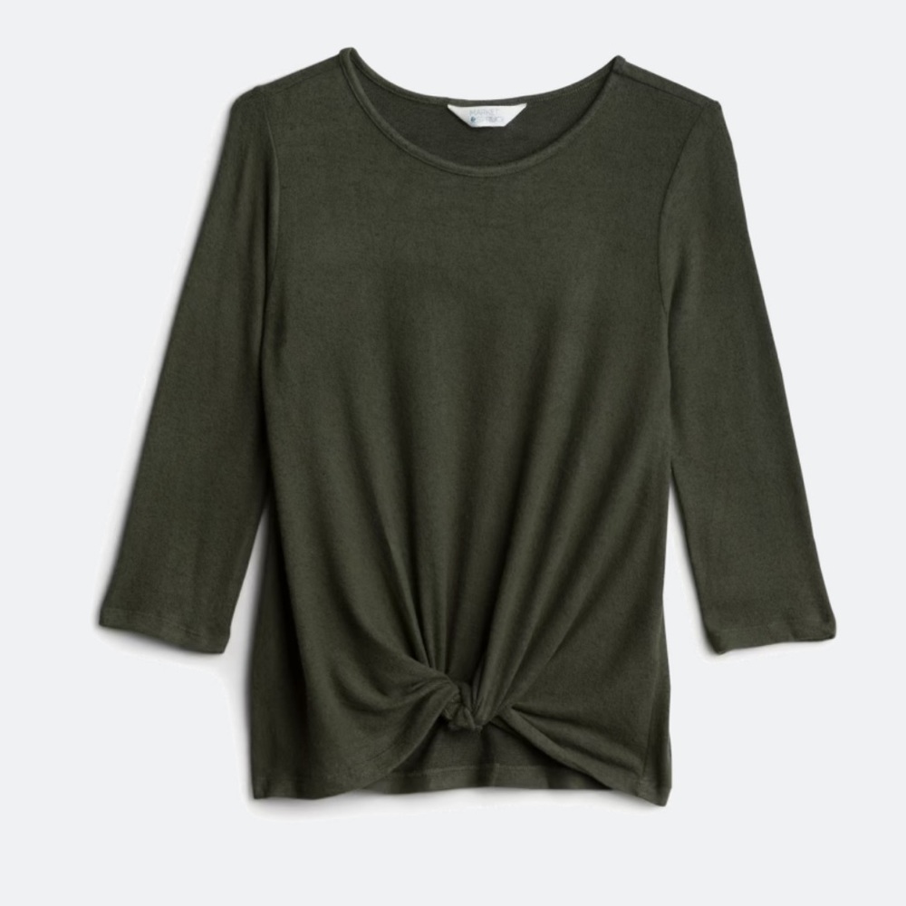 Market & Spruce Samantha Front Twist Brushed Knit 3/4 Sleeve Top